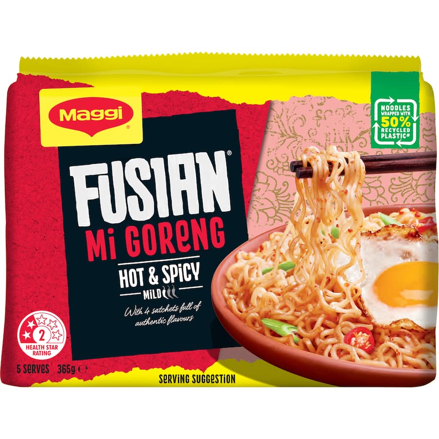 Maggi Fusian Instant Noodles Hot & Spicy Multi Pack 5pk 360g