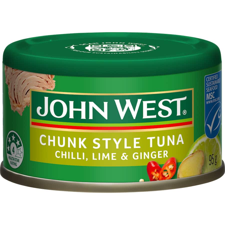 John West Tuna Chunks Tuna Chilli, Lime & Ginger In Oil Tear tab can 95g