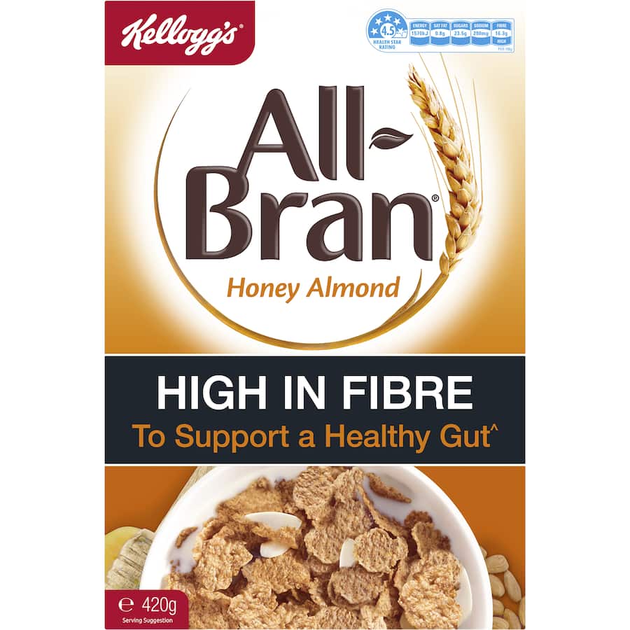 Kellogg's All Bran Cereal High In Fibre Honey Almond 420g