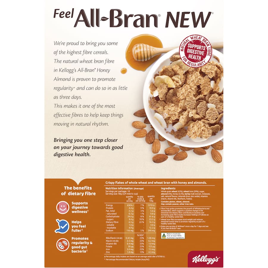 Kellogg's All Bran Cereal High In Fibre Honey Almond 420g