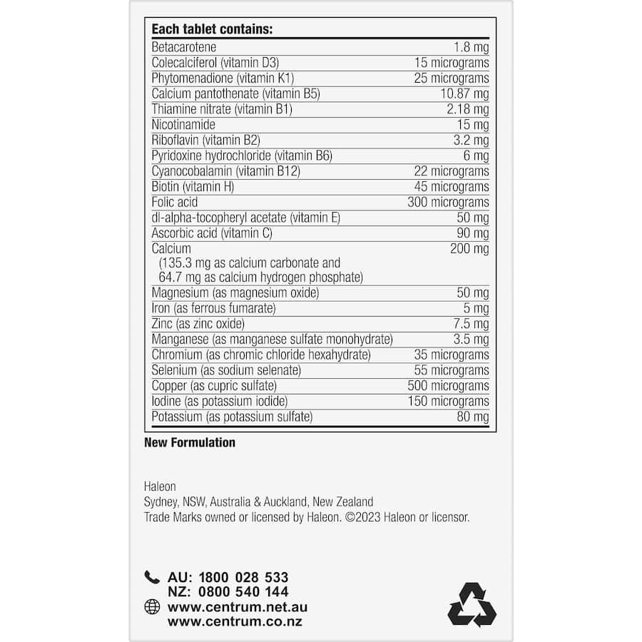 Centrum Advance Adults Daily Multivitamin Supplement Tablets 60pack