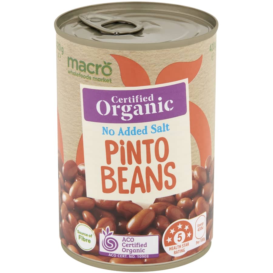 Macro Organic Beans Pinto No Added Salt Can 420g