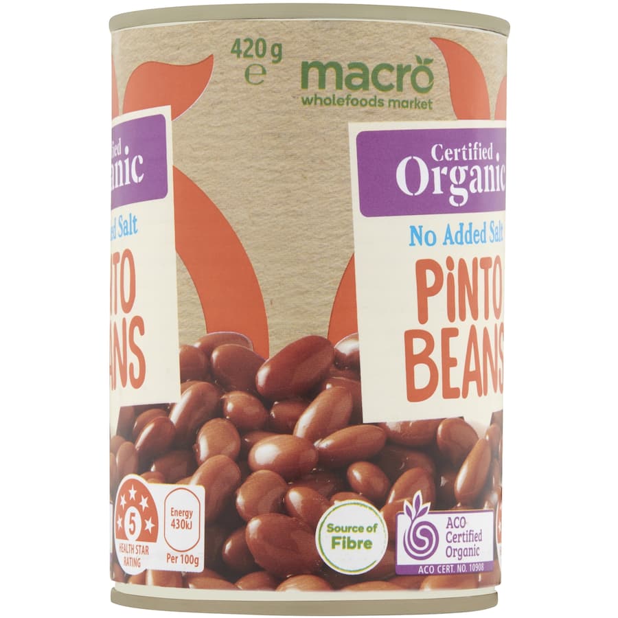 Macro Organic Beans Pinto No Added Salt Can 420g