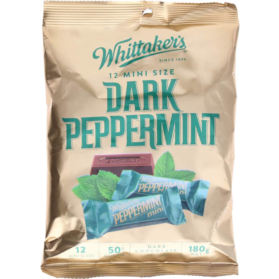 Whittakers Chocolate Sharepack Dark Peppermint Mini Slab 180g Bag 12pack