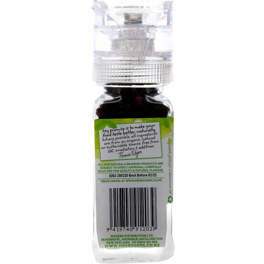Mrs Rogers Naturals Peppercorns Black Grinder 48g