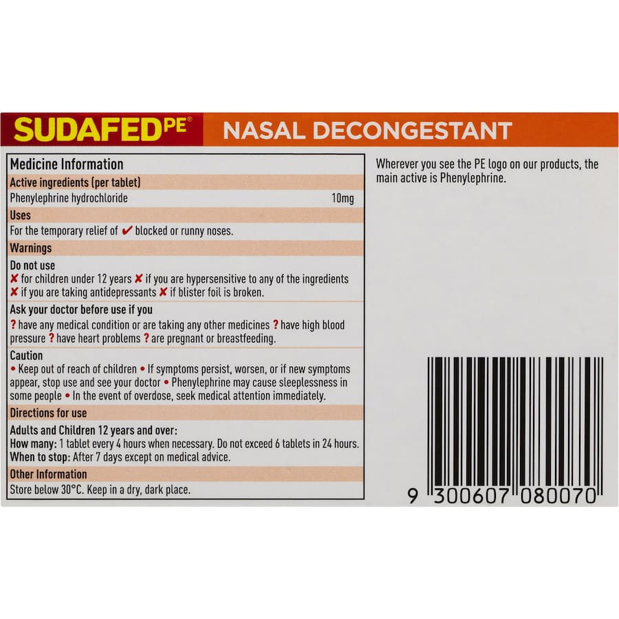 Sudafed Pe Cold Remedy Decongestant 20pack