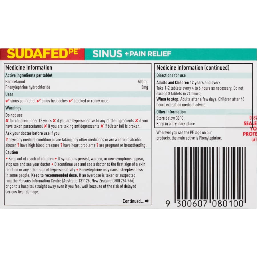 Sudafed Pe Cold Remedy Sinus Pain Relief 20pack
