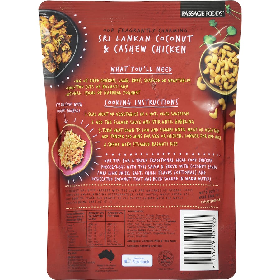 Passage To India Simmer Sauce Coconut & Cashew Chicken Pouch 375g