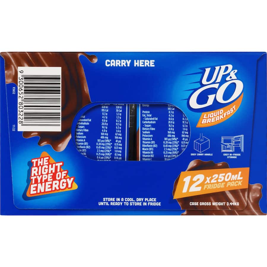 Sanitarium Up & Go Liquid Breakfast Chocolate Fridge Pk 12pk 250mL