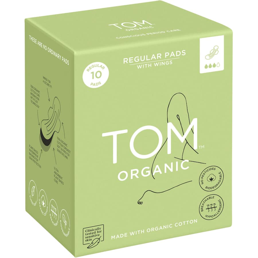 Tom Organic Cotton Pads Ultra Thin Regular With Wings 10pack
