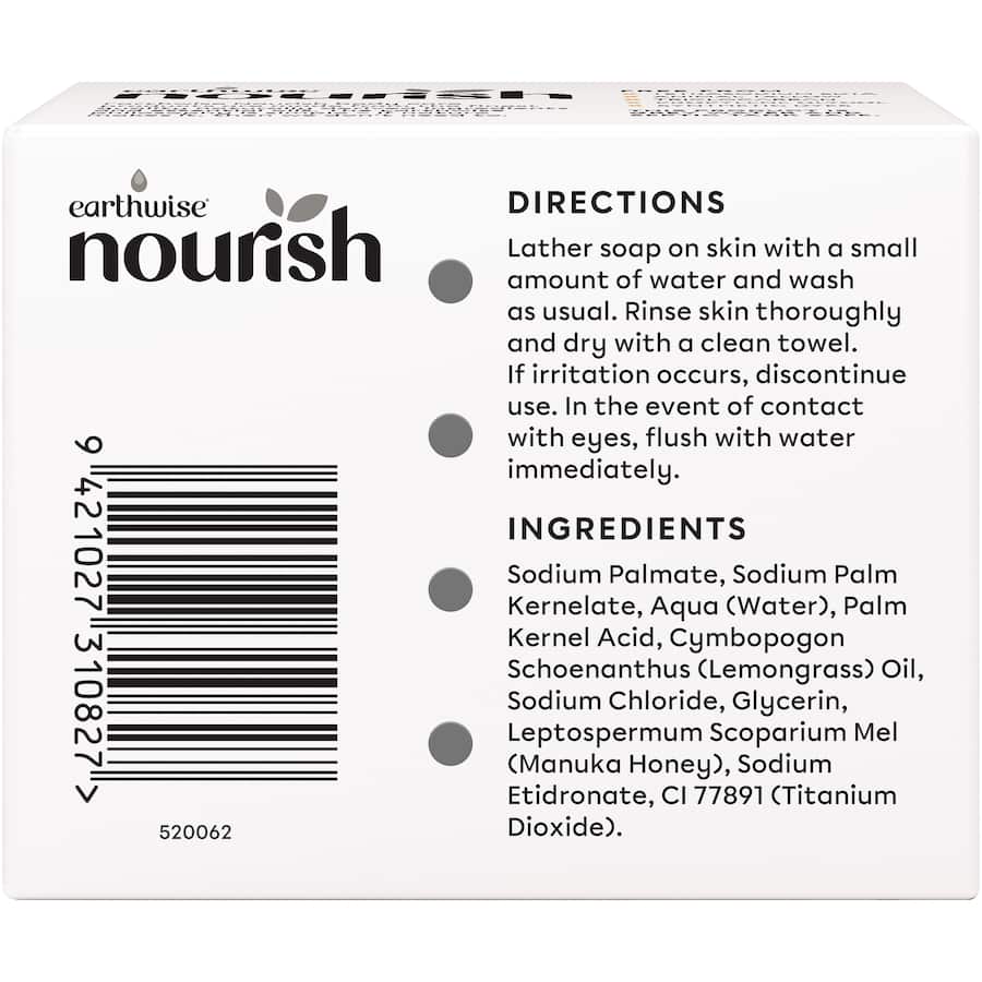 Earthwise Nourish Soap Lemongrass & Manuka Honey 90g bars 3pack