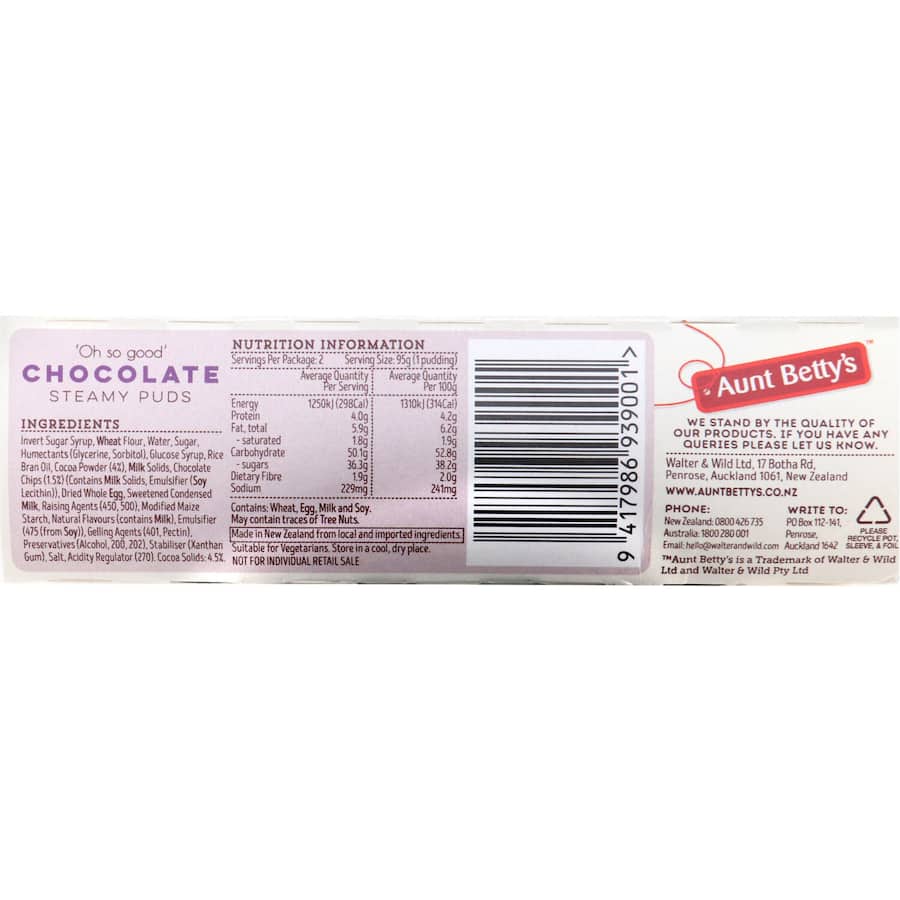 Aunt Bettys Steamed Pudding Chocolate 190g 95g pottles 2pack