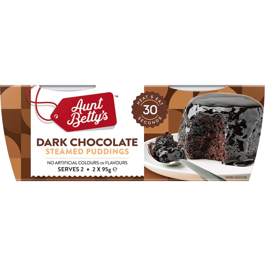 Aunt Bettys Steamed Pudding Dark Choc 190g 95g pottles 2pack