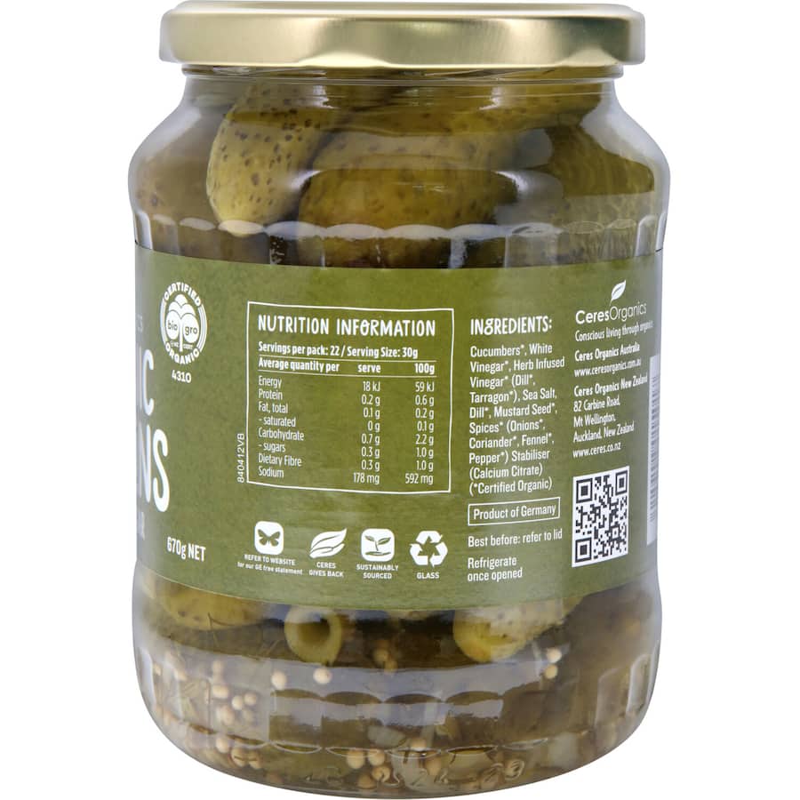 Ceres Organics Gherkins 670g