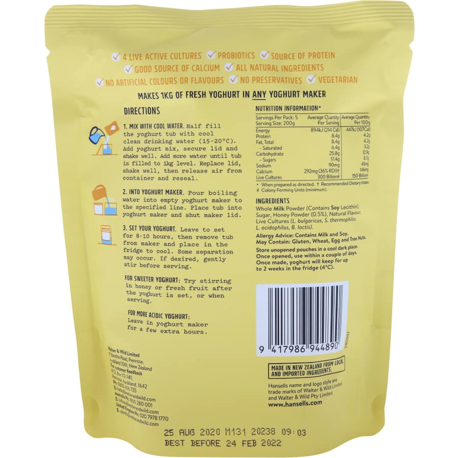 Hansells Thick & Creamy Yoghurt Base Greek & Honey Sachet 220g