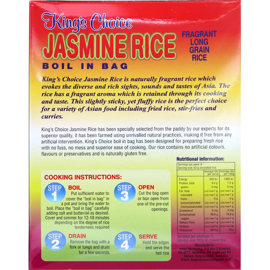Kings Choice Jasmine Rice Boil In Bag 4 x 125g