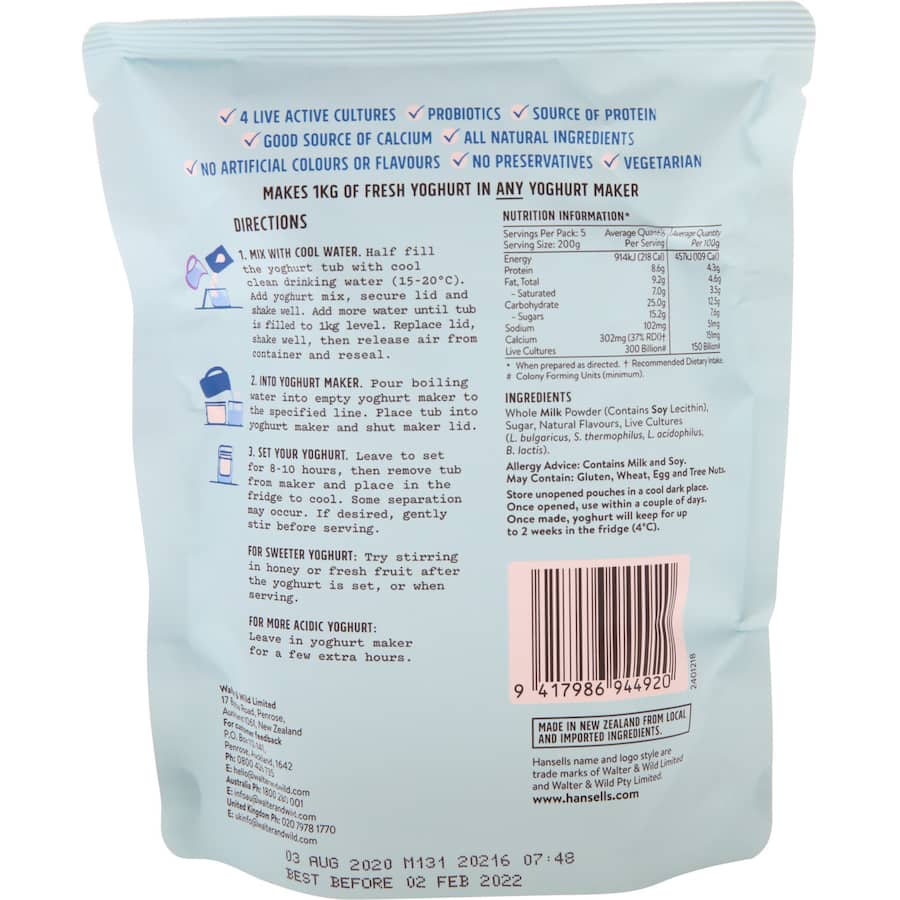 Hansells Thick & Creamy Yoghurt Base Vanilla Sachet 220g