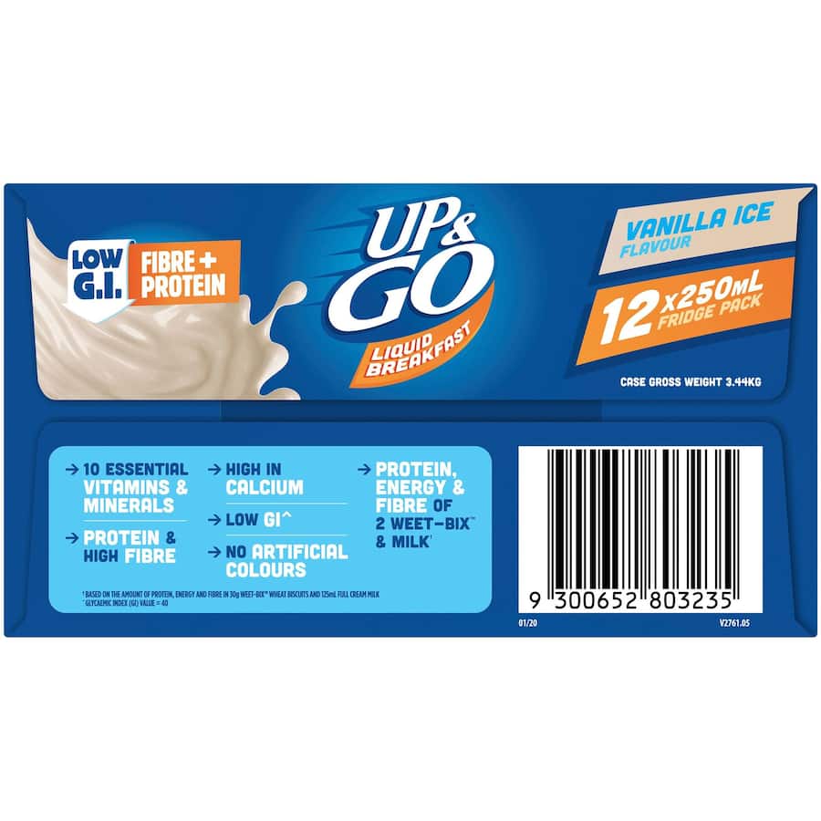 Sanitarium Up & Go Liquid Breakfast Vanilla Ice Fridge Pack 12pk 250mL