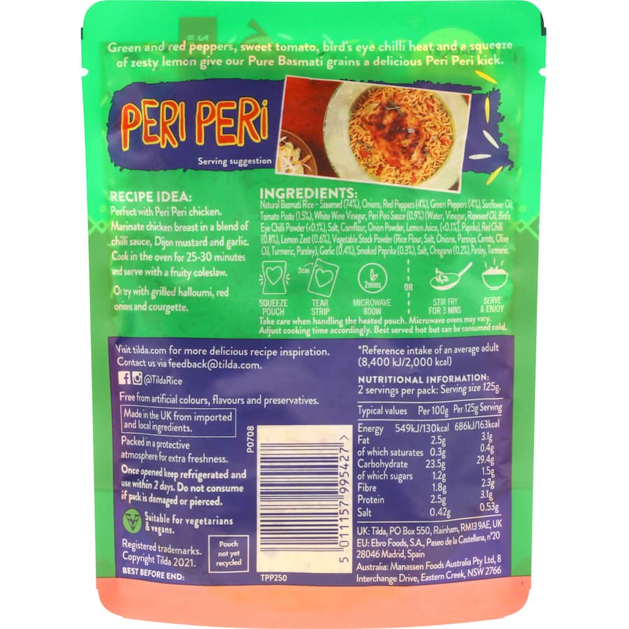 Tilda Steamed Rice Peri Peri Basmati Pouch 250g
