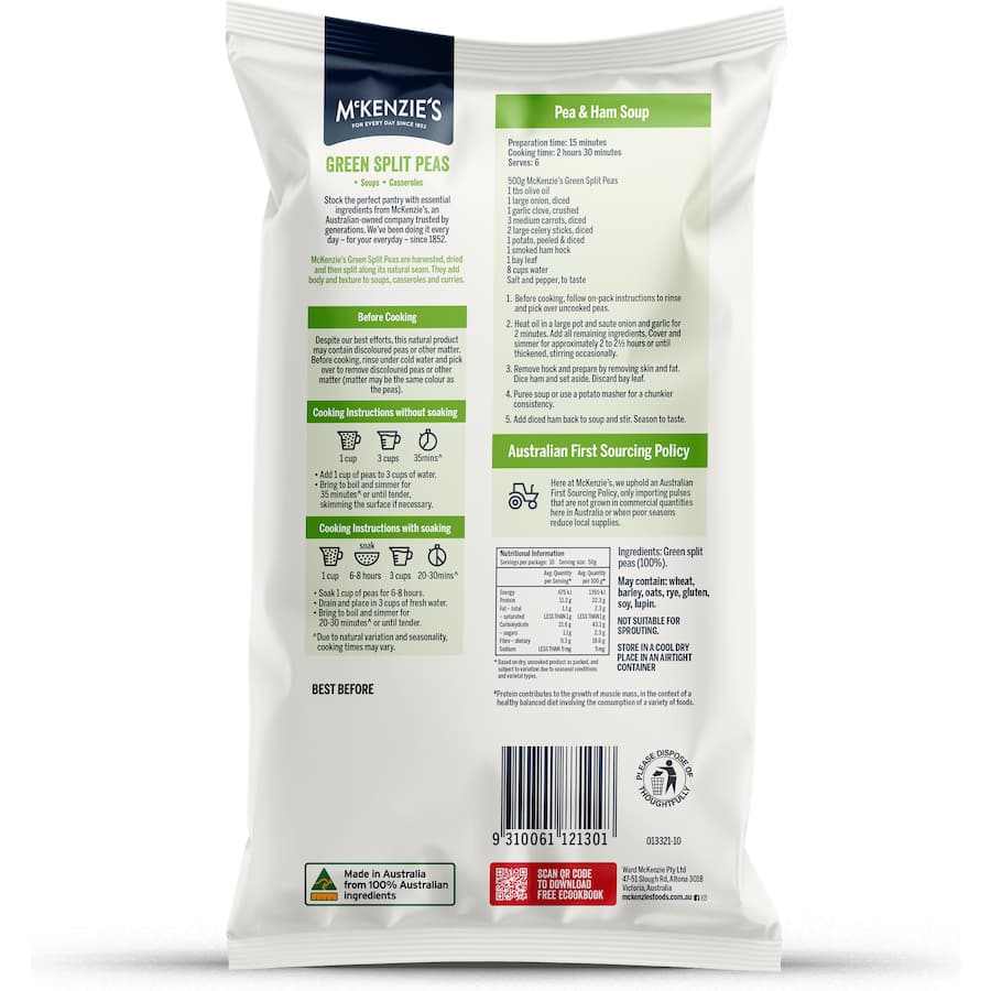 Mckenzie's Split Peas Green 500g