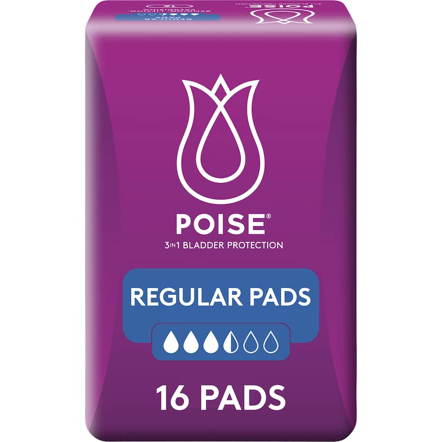 Poise Womens Continence Pads Regular 16pack