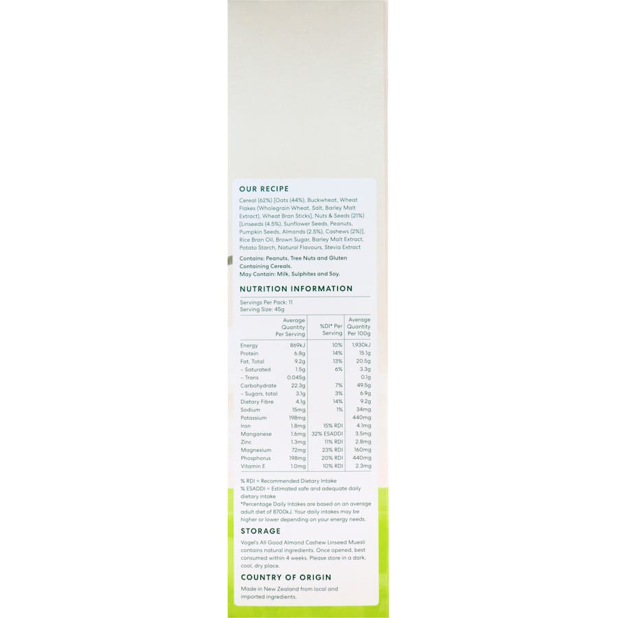Vogels All Good Muesli Almond, Cashew & Linseed 500g
