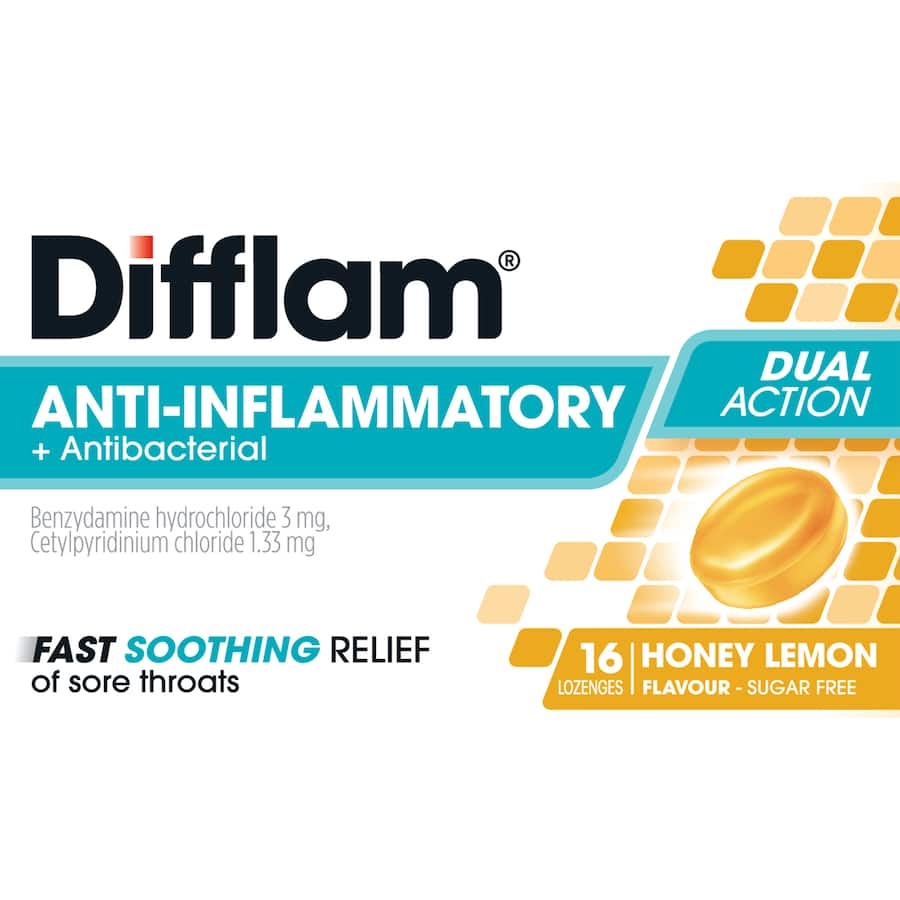 Difflam Anti-inflammatory Sore Throat Honey Lemon Lozenges 16pack