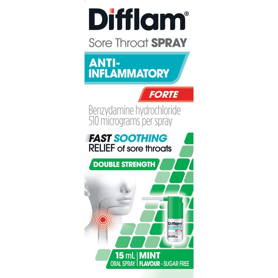 Difflam Forte Sore Throat Anti-inflammatory Mint Spray 15mL