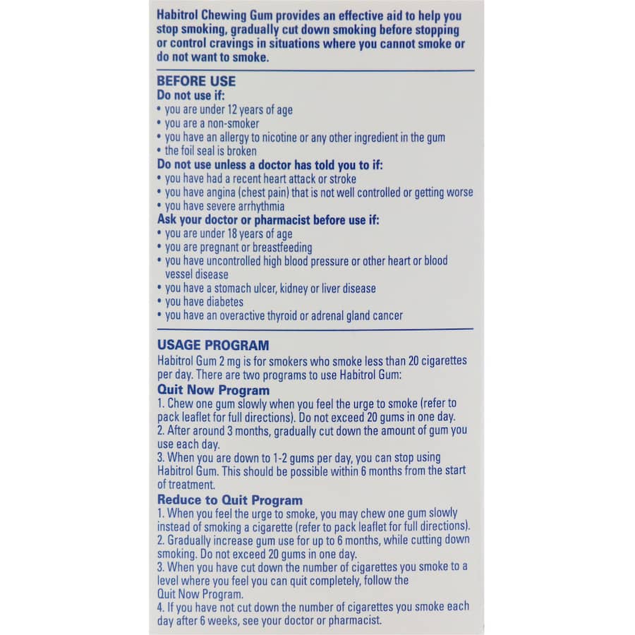 Habitrol Quit Smoking Product Mint Flavour Gum 2mg 96 peLLets