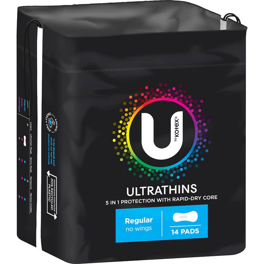 U By Kotex Pads Ultrathins Regular No Wings 14pack