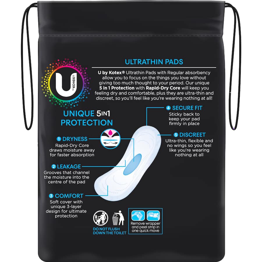 U By Kotex Pads Ultrathins Regular No Wings 14pack