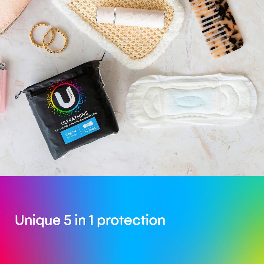 U By Kotex Pads Ultrathins Regular No Wings 14pack