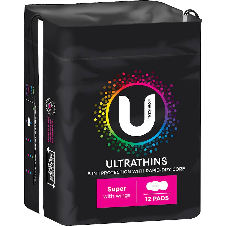 U By Kotex Pads Ultrathins Super With Wings 12pack