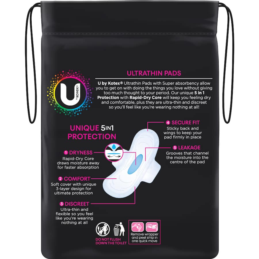 U By Kotex Pads Ultrathins Super With Wings 12pack