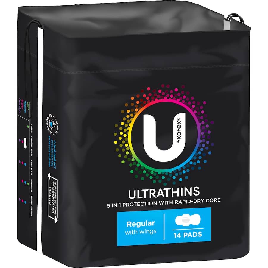 U By Kotex Pads Ultrathins Regular With Wings 14pack