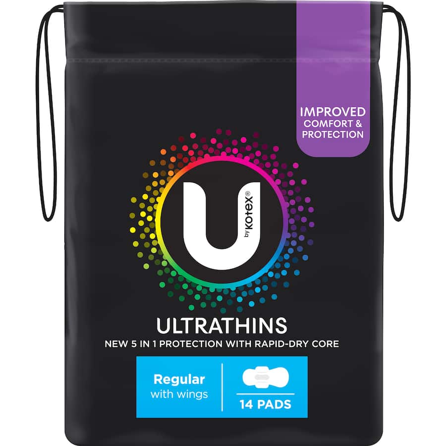 U By Kotex Pads Ultrathins Regular With Wings 14pack