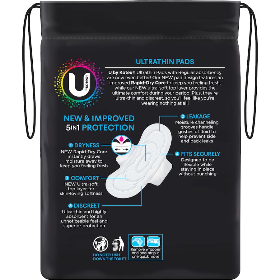 U By Kotex Pads Ultrathins Regular With Wings 14pack