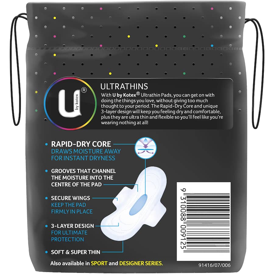 U By Kotex Pads Ultrathins Regular With Wings 14pack