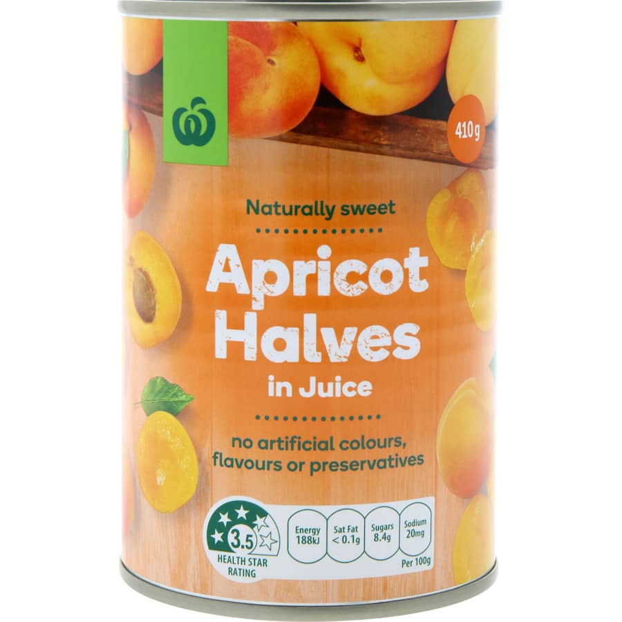 Woolworths Apricot Halves In Juice Can 410g