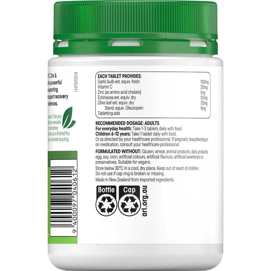 Healtheries Dietary Supplement Garlic, Vitc, Zinc & Echinacea 200pack