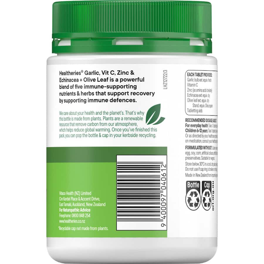 Healtheries Dietary Supplement Garlic, Vitc, Zinc & Echinacea 200pack