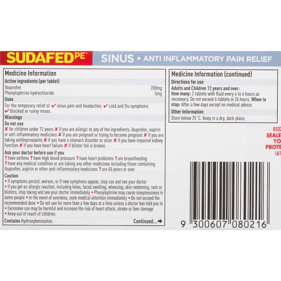 Sudafed Pe Cold, Flu & Sinus Remedy Anti-inflammatory 20pack