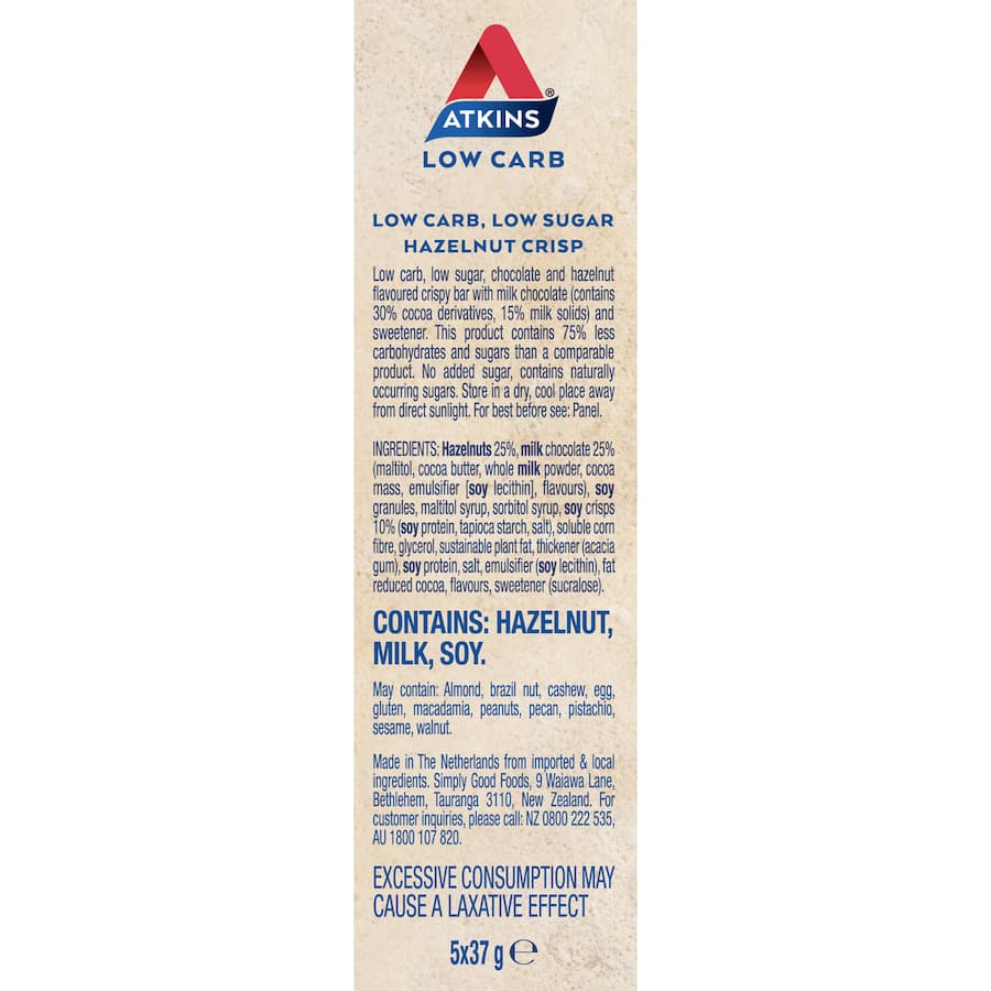 Atkins Day Break Nutrition Bar Chocolate Hazelnut Crisp 185g 5pack
