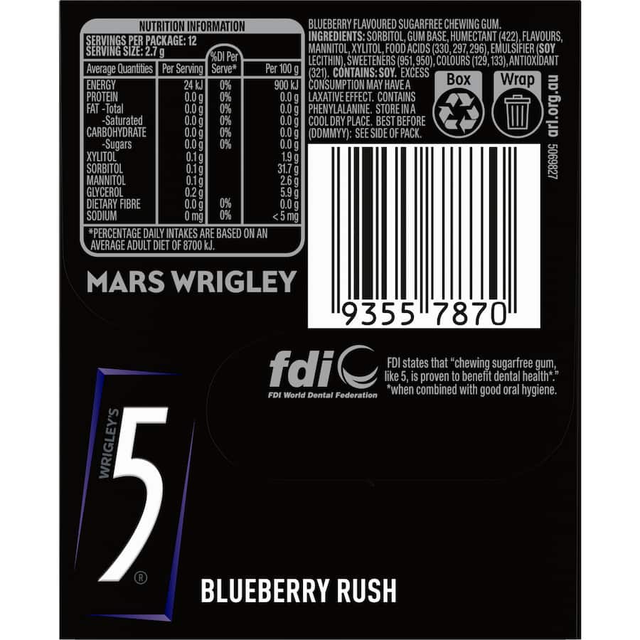 5 Gum Sugar Free Chewing Gum Blueberry 12pk 12pack