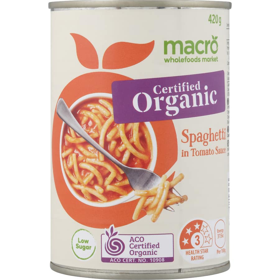 Macro Organic Spaghetti In Tomato Sauce Can 420g