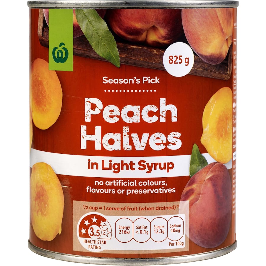 Woolworths Peaches Halves In Light Syrup Can 825g