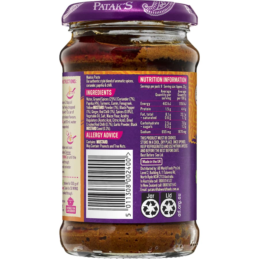 Pataks Curry Paste Madras Hot Jar 283g