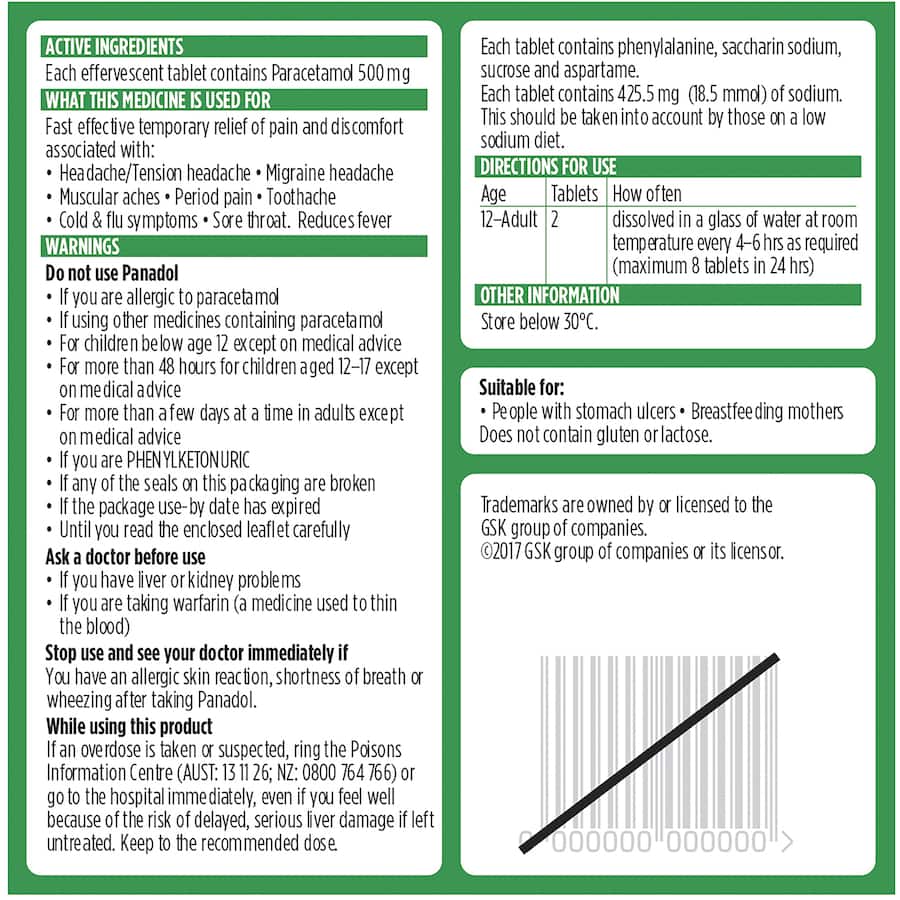 Panadol Rapid Soluble For Fast Pain Relief Paracetamol 500mg 20pack