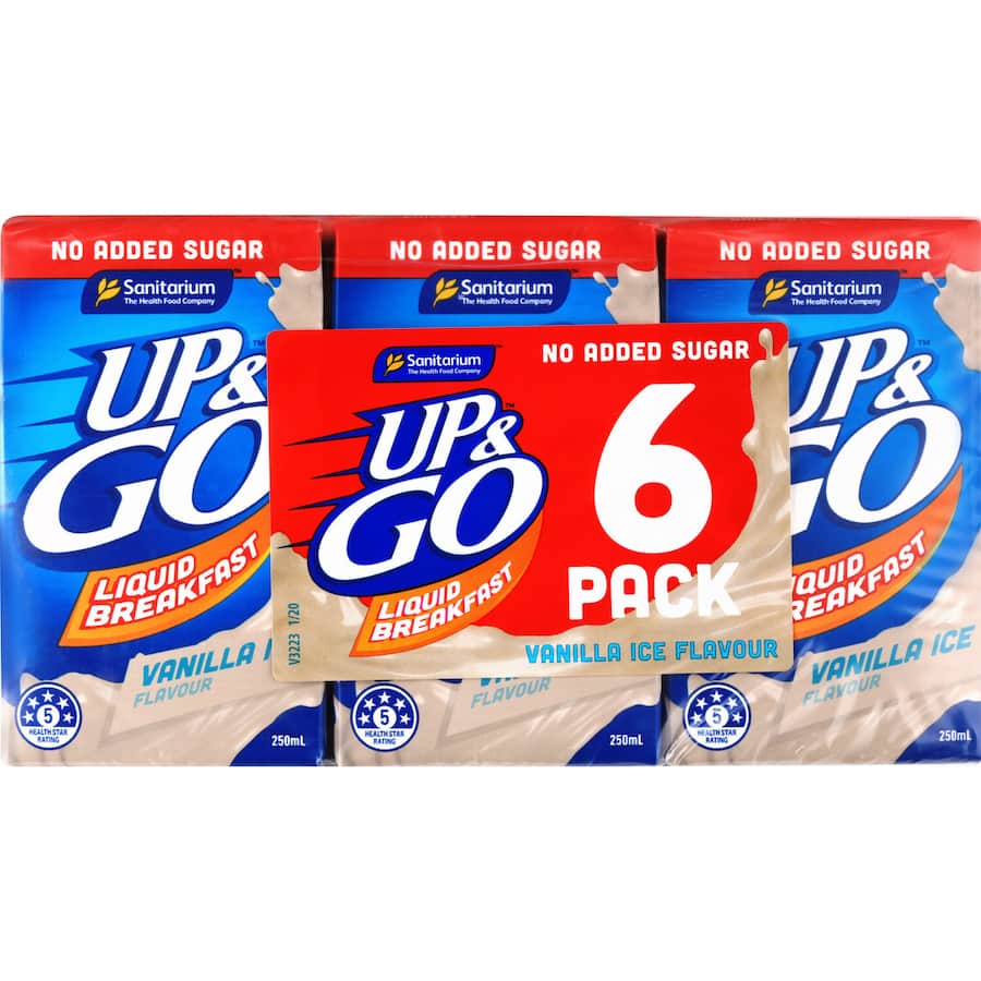 Sanitarium Up & Go Liquid Breakfast Vanilla No Added Sugar 6pk 250mL