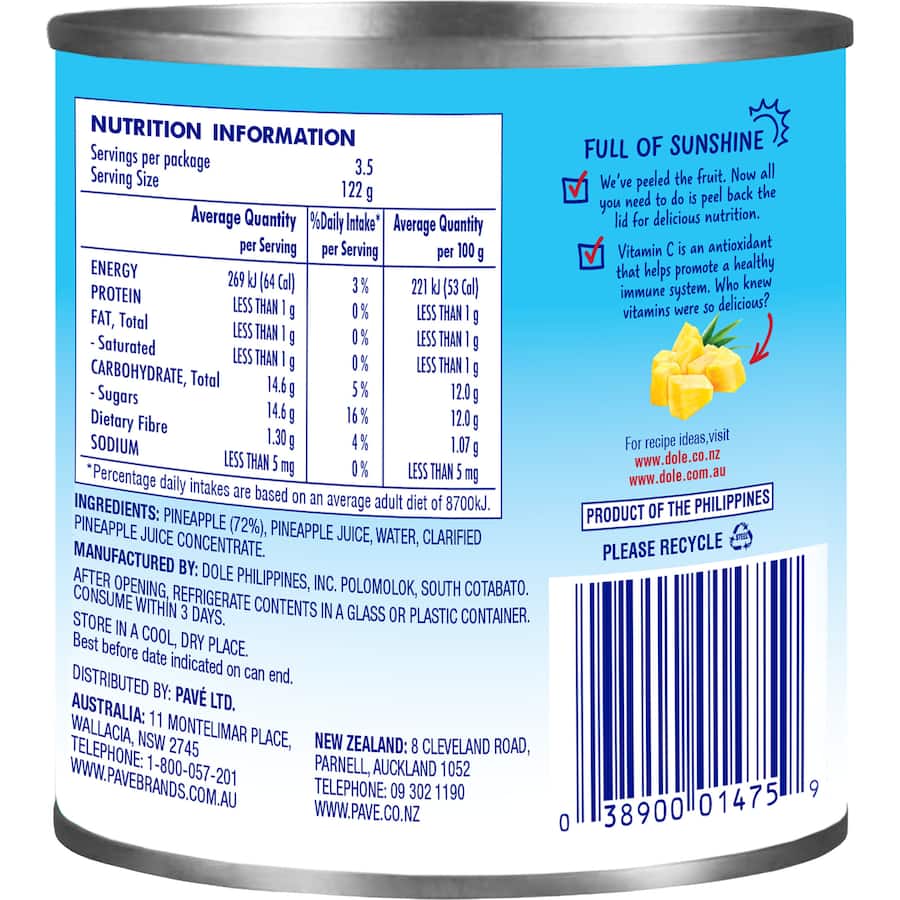 Dole Pineapple Chunks In Juice Can 432g